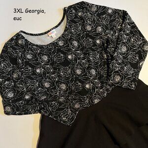 3XL Lularoe Georgia tiered ruffle skirt dress, black with white rose outlines